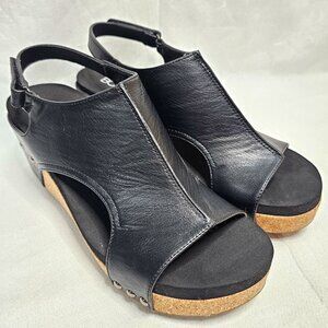 Boutique by Corky's Carley Wedge Sandals Black Faux Leather Women's Size 10